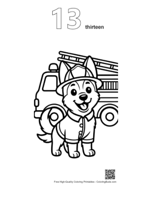 Thumbnail: Heroic German Shepherd Puppy Next to a Fire Engine Printable Outline Number 13