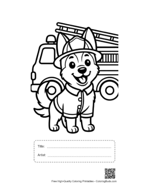 Thumbnail: Heroic German Shepherd Puppy Next to a Fire Engine Printable with Title and Artist Box