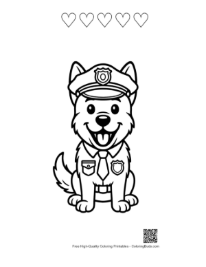 Thumbnail: Small German Shepherd Puppy Wearing a Police Cap Printable and 5 Heart Outline