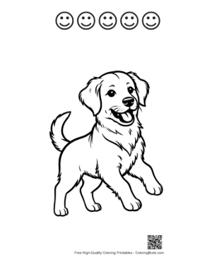Thumbnail: Active Golden Retriever Puppy Running Through the Meadow Printable and 5 Happy Face Outline
