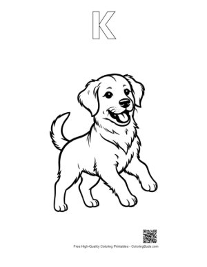 Thumbnail: Active Golden Retriever Puppy Running Through the Meadow Printable Outline Alphabet K