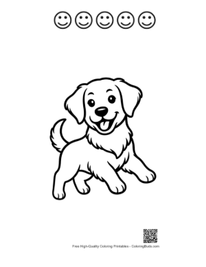 Thumbnail: Adorable Golden Retriever Puppy Playing on the Lawn Printable and 5 Happy Face Outline