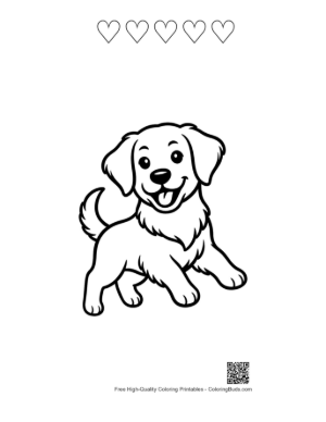 Thumbnail: Adorable Golden Retriever Puppy Playing on the Lawn Printable and 5 Heart Outline