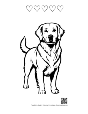 Thumbnail: Cheerful Golden Retriever Outline Portrait Printable and 5 Heart Outline