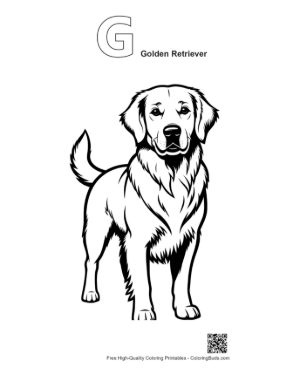 Thumbnail: Cheerful Golden Retriever Outline Portrait Printable Outline Alphabet G Golden Retriever