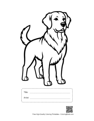 Thumbnail: Cute Golden Retriever Outline Printable with Title and Artist Box