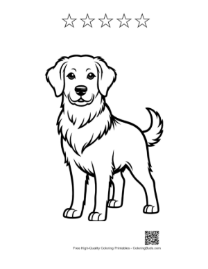 Thumbnail: Cute Golden Retriever Outline Standing Proudly Printable and 5 Star Outline