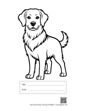 Thumbnail: Cute Golden Retriever Outline Standing Proudly Printable with Title and Artist Box