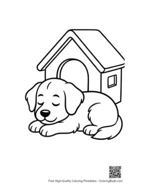 Thumbnail: Cute Golden Retriever Puppy Sleeping in Front of a Kennel Printable