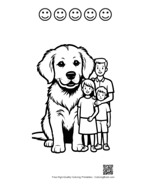 Thumbnail: Giant Golden Retriever Puppy with Happy Family Printable and 5 Happy Face Outline