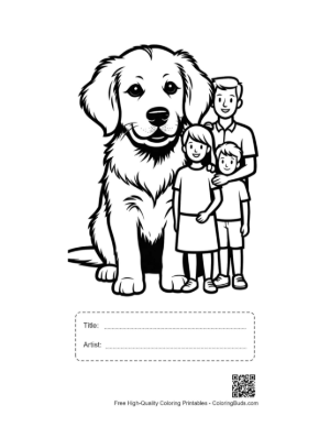 Thumbnail: Giant Golden Retriever Puppy with Happy Family Printable with Title and Artist Box