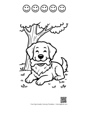 Thumbnail: Golden Retriever Puppy Resting Peacefully Under a Tree Printable and 5 Happy Face Outline