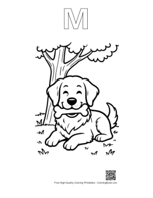 Thumbnail: Golden Retriever Puppy Resting Peacefully Under a Tree Printable Outline Alphabet M