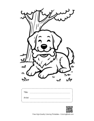 Thumbnail: Golden Retriever Puppy Resting Peacefully Under a Tree Printable with Title and Artist Box