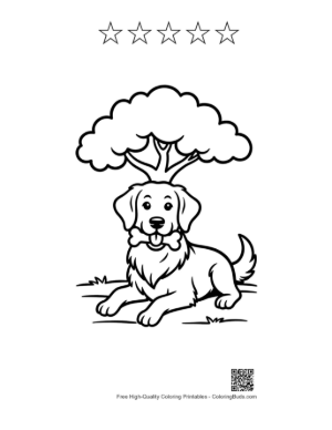 Thumbnail: Golden Retriever Puppy Resting Under a Large Tree Printable and 5 Star Outline
