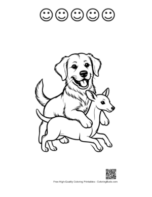 Thumbnail: Golden Retriever Puppy Riding a Deer Printable and 5 Happy Face Outline