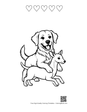 Thumbnail: Golden Retriever Puppy Riding a Deer Printable and 5 Heart Outline