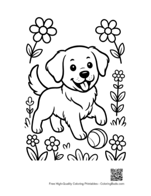 Thumbnail: Golden Retriever Puppy Sitting Among Blooming Garden Flowers Printable