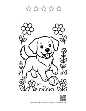 Thumbnail: Golden Retriever Puppy Sitting Among Blooming Garden Flowers Printable and 5 Star Outline