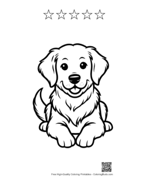 Thumbnail: Golden Retriever Puppy Sitting and Looking Forward Printable and 5 Star Outline