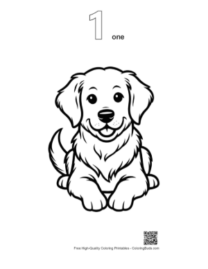 Thumbnail: Golden Retriever Puppy Sitting and Looking Forward Printable Outline Number 1