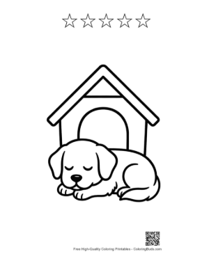 Thumbnail: Golden Retriever Puppy Sleeping Peacefully Inside Its Doghouse Printable and 5 Star Outline