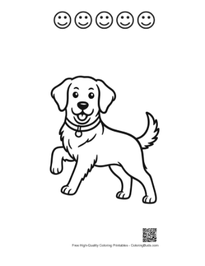 Thumbnail: Golden Retriever Puppy Standing in a Flowery Field Printable and 5 Happy Face Outline