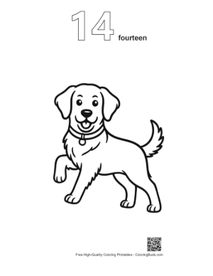 Thumbnail: Golden Retriever Puppy Standing in a Flowery Field Printable Outline Number 14