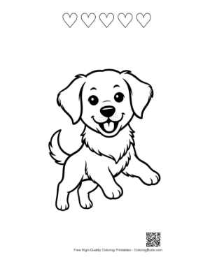 Thumbnail: Golden Retriever Puppy Walking Happily in the Park Printable and 5 Heart Outline