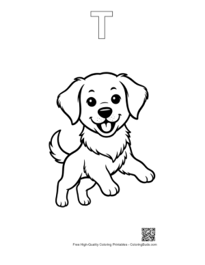 Thumbnail: Golden Retriever Puppy Walking Happily in the Park Printable Outline Alphabet T