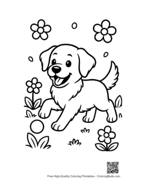 Thumbnail: Golden Retriever Puppy Walking Through a Flower Meadow Printable