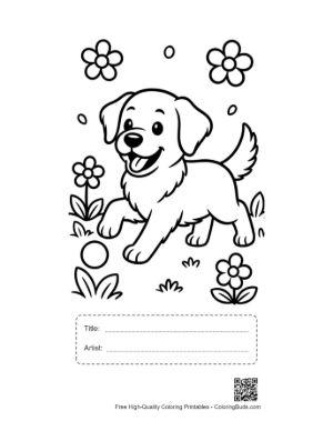 Thumbnail: Golden Retriever Puppy Walking Through a Flower Meadow Printable with Title and Artist Box