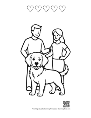 Thumbnail: Happy Family with Golden Retriever Printable and 5 Heart Outline