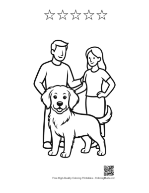 Thumbnail: Happy Family with Golden Retriever Printable and 5 Star Outline
