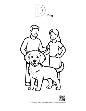 Thumbnail: Happy Family with Golden Retriever Printable Outline Alphabet D Dog
