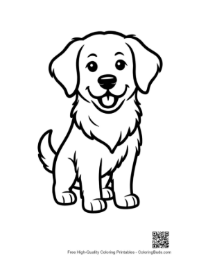 Thumbnail: Happy Golden Retriever Puppy Sitting in a Garden Printable