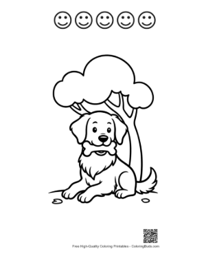 Thumbnail: Happy Golden Retriever Puppy Sitting Near a Big Tree Printable and 5 Happy Face Outline