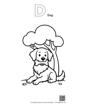 Thumbnail: Happy Golden Retriever Puppy Sitting Near a Big Tree Printable Outline Alphabet D Dog
