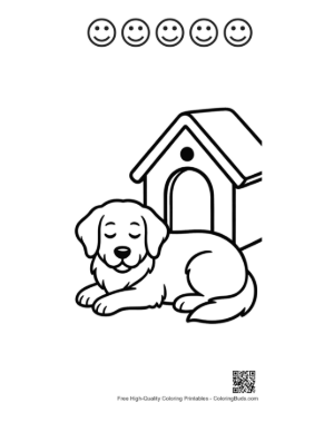 Thumbnail: Sweet Golden Retriever Puppy Sitting in Front of a Kennel Printable and 5 Happy Face Outline
