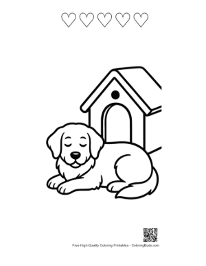 Thumbnail: Sweet Golden Retriever Puppy Sitting in Front of a Kennel Printable and 5 Heart Outline