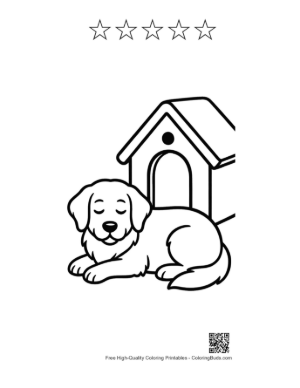Thumbnail: Sweet Golden Retriever Puppy Sitting in Front of a Kennel Printable and 5 Star Outline
