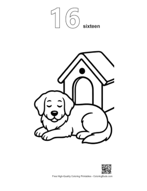 Thumbnail: Sweet Golden Retriever Puppy Sitting in Front of a Kennel Printable Outline Number 16