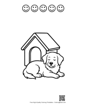 Thumbnail: Sweet Golden Retriever Puppy Sleeping by Its Kennel Printable and 5 Happy Face Outline