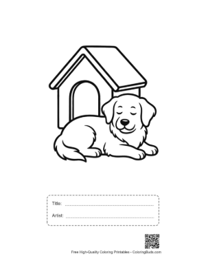 Thumbnail: Sweet Golden Retriever Puppy Sleeping by Its Kennel Printable with Title and Artist Box