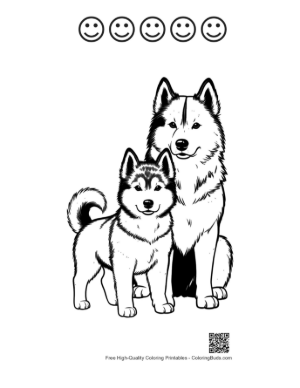 Thumbnail: Adorable Husky Mom and Puppy Printable and 5 Happy Face Outline