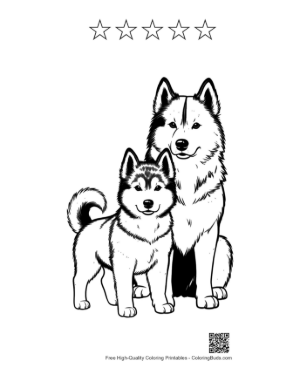 Thumbnail: Adorable Husky Mom and Puppy Printable and 5 Star Outline