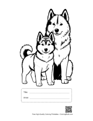Thumbnail: Adorable Husky Mom and Puppy Printable with Title and Artist Box
