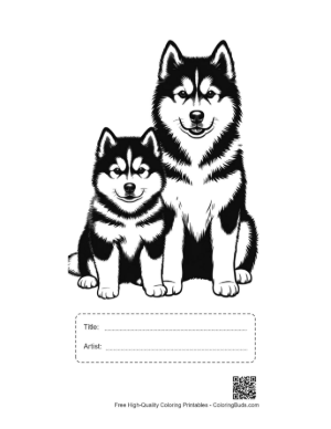 Thumbnail: Adorable Husky Mom and Puppy Sitting Together Printable with Title and Artist Box
