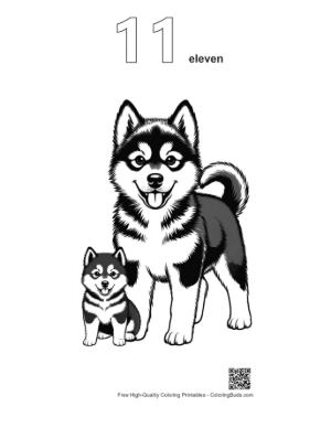 Thumbnail: Adorable Husky Puppy and Parent Smiling Printable Outline Number 11