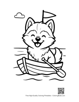Thumbnail: Adventurous Husky Puppy in a Boat on a Sunny Day Puppy Travel Coloring Printable